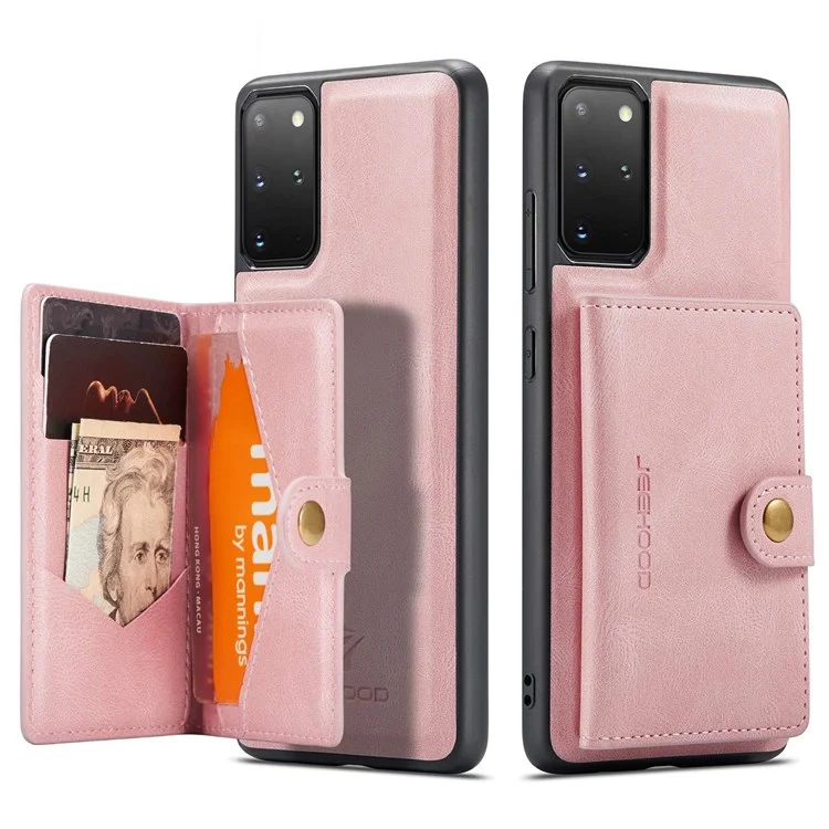JEEHOOD For Samsung Galaxy S20 Plus 4G/S20 Plus 5G Detachable 2-in-1 Phone Cover PU Leather Coated TPU Wallet Kickstand Case - Rose Gold