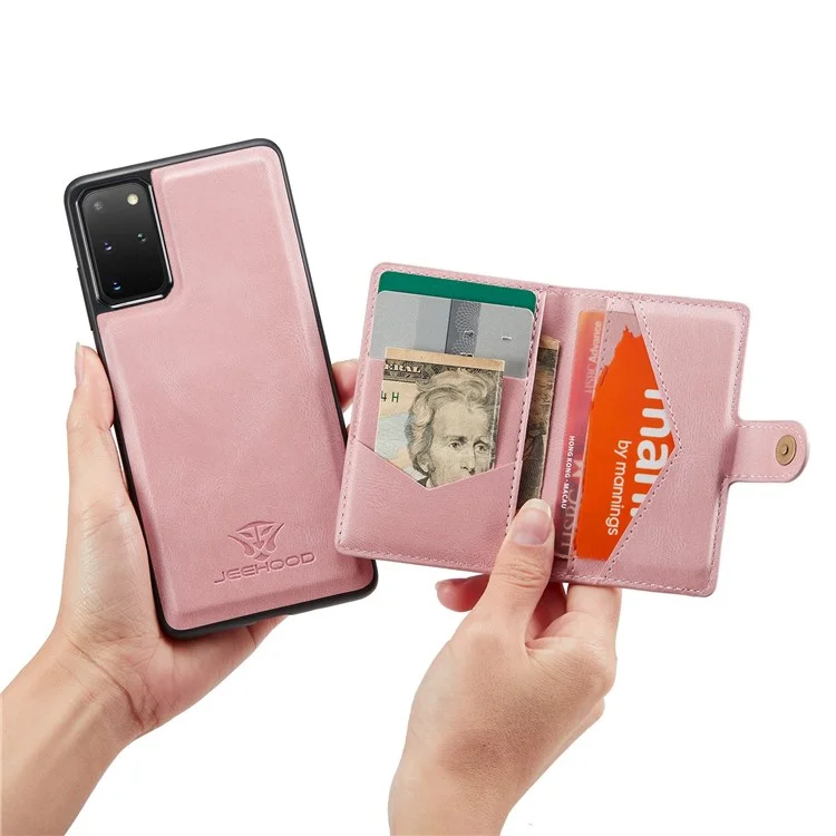 JEEHOOD For Samsung Galaxy S20 Plus 4G/S20 Plus 5G Detachable 2-in-1 Phone Cover PU Leather Coated TPU Wallet Kickstand Case - Rose Gold