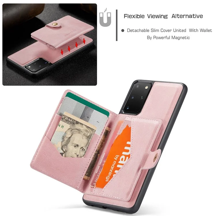 JEEHOOD For Samsung Galaxy S20 Plus 4G/S20 Plus 5G Detachable 2-in-1 Phone Cover PU Leather Coated TPU Wallet Kickstand Case - Rose Gold