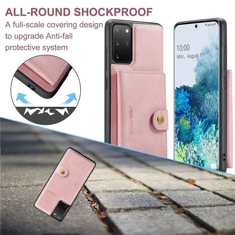 JEEHOOD For Samsung Galaxy S20 Plus 4G/S20 Plus 5G Detachable 2-in-1 Phone Cover PU Leather Coated TPU Wallet Kickstand Case - Rose Gold