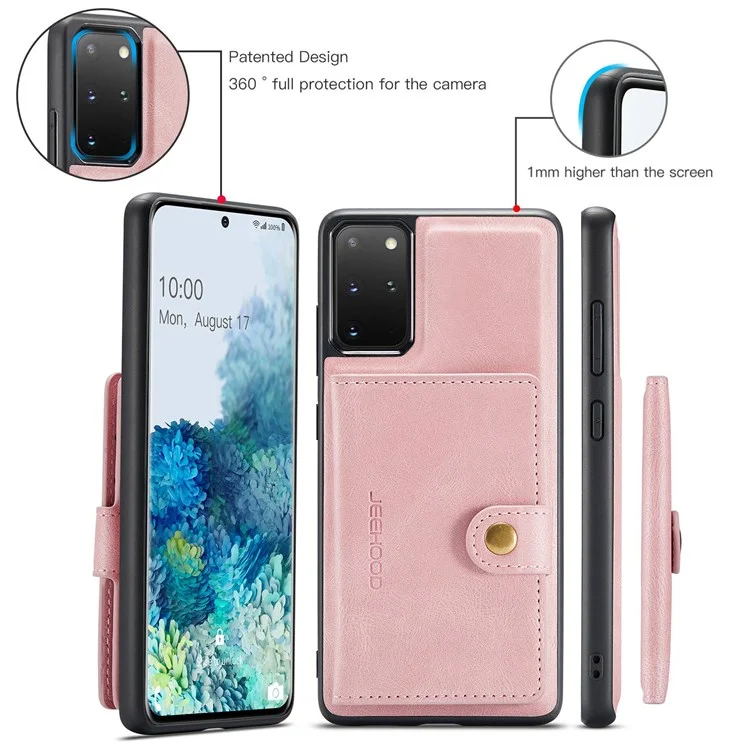 JEEHOOD For Samsung Galaxy S20 Plus 4G/S20 Plus 5G Detachable 2-in-1 Phone Cover PU Leather Coated TPU Wallet Kickstand Case - Rose Gold