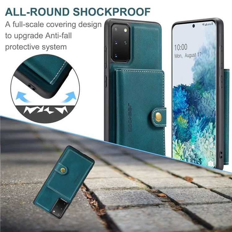JEEHOOD For Samsung Galaxy S20 Plus 4G/S20 Plus 5G Detachable 2-in-1 Phone Cover PU Leather Coated TPU Wallet Kickstand Case - Green