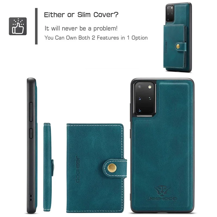 JEEHOOD For Samsung Galaxy S20 Plus 4G/S20 Plus 5G Detachable 2-in-1 Phone Cover PU Leather Coated TPU Wallet Kickstand Case - Green