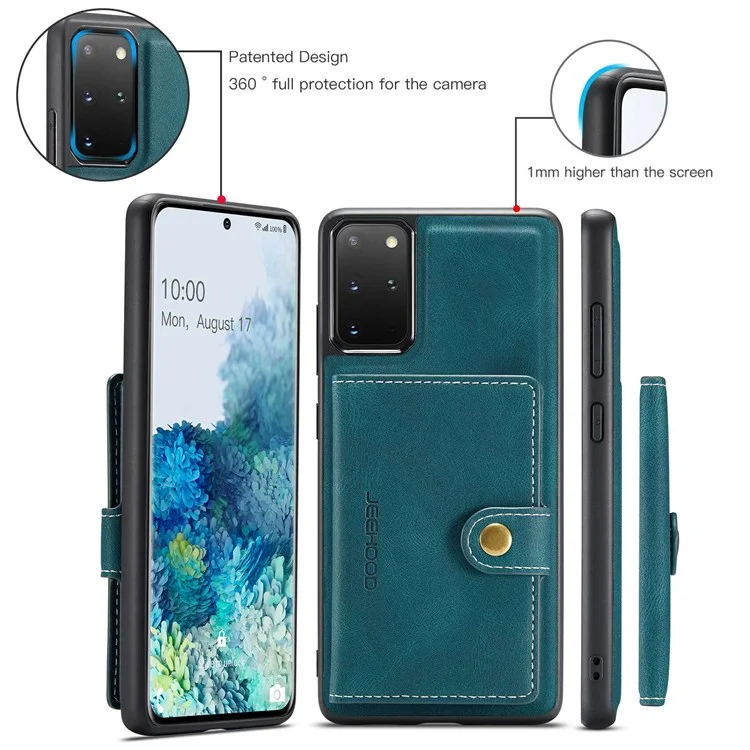 JEEHOOD For Samsung Galaxy S20 Plus 4G/S20 Plus 5G Detachable 2-in-1 Phone Cover PU Leather Coated TPU Wallet Kickstand Case - Green