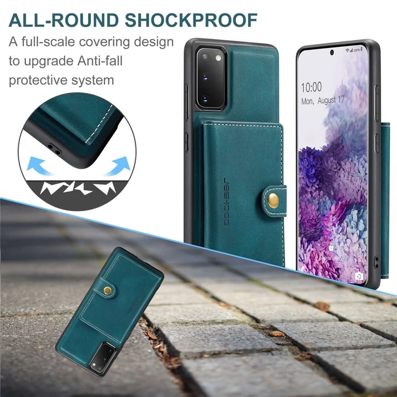 JEEHOOD For Samsung Galaxy S20 4G/5G Detachable Wallet Kickstand Case PU Leather Coated TPU Well-protected Phone Shell - Green