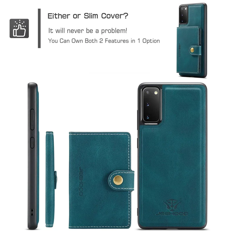 JEEHOOD For Samsung Galaxy S20 4G/5G Detachable Wallet Kickstand Case PU Leather Coated TPU Well-protected Phone Shell - Green