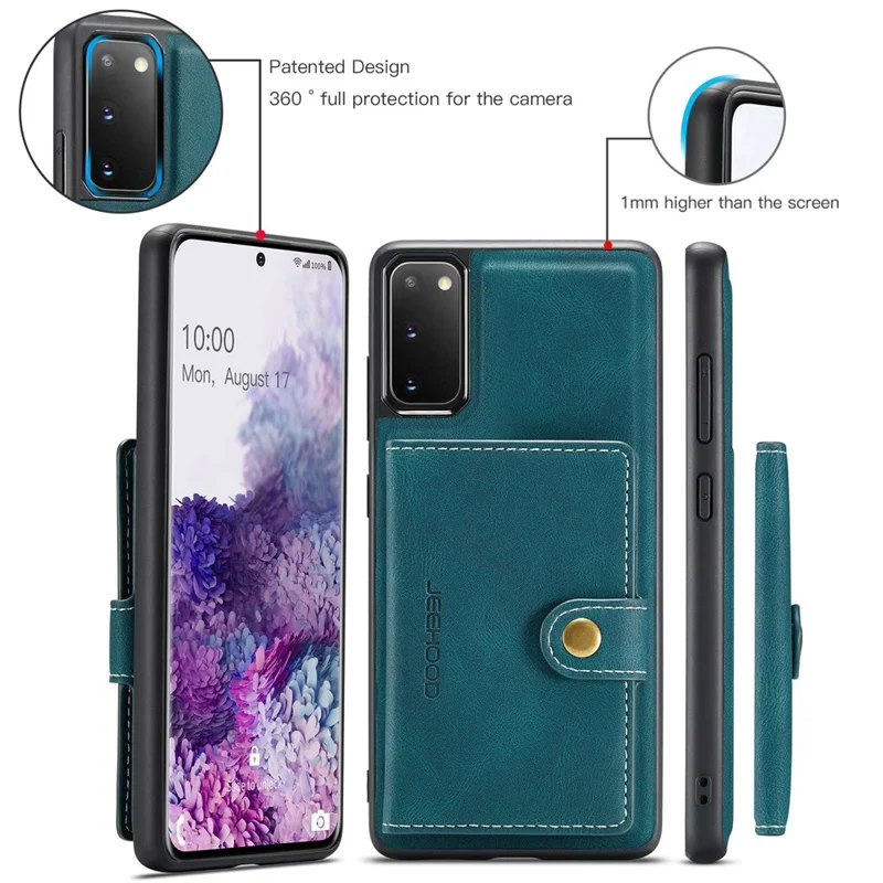 JEEHOOD For Samsung Galaxy S20 4G/5G Detachable Wallet Kickstand Case PU Leather Coated TPU Well-protected Phone Shell - Green