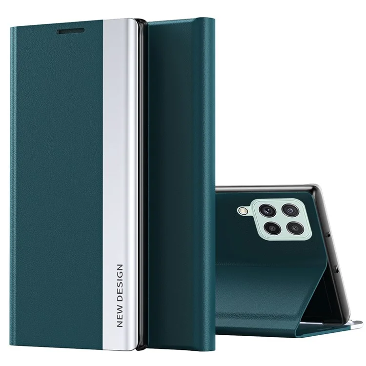For Samsung Galaxy M33 5G (Global Version) Electroplating PU Leather Stand Case Auto Absorption All-round Protection Phone Cover - Green