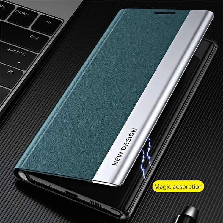 For Samsung Galaxy M33 5G (Global Version) Electroplating PU Leather Stand Case Auto Absorption All-round Protection Phone Cover - Green