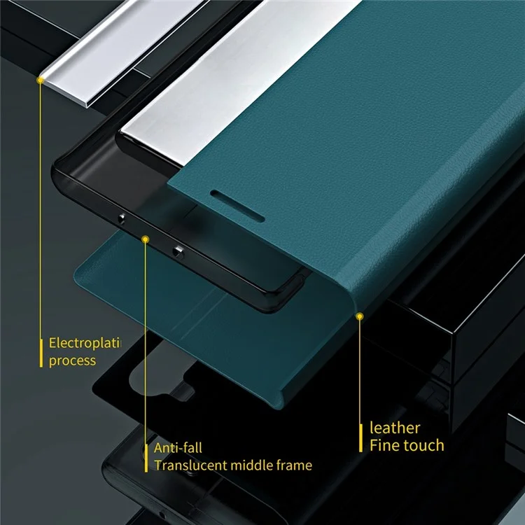 For Samsung Galaxy M33 5G (Global Version) Electroplating PU Leather Stand Case Auto Absorption All-round Protection Phone Cover - Green