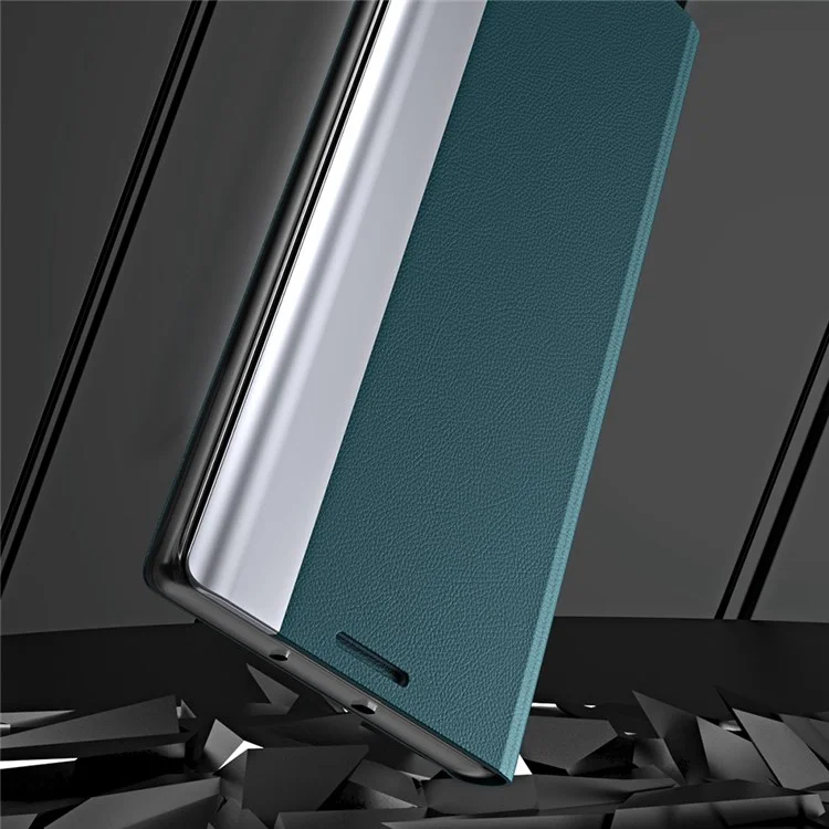 For Samsung Galaxy M33 5G (Global Version) Electroplating PU Leather Stand Case Auto Absorption All-round Protection Phone Cover - Green