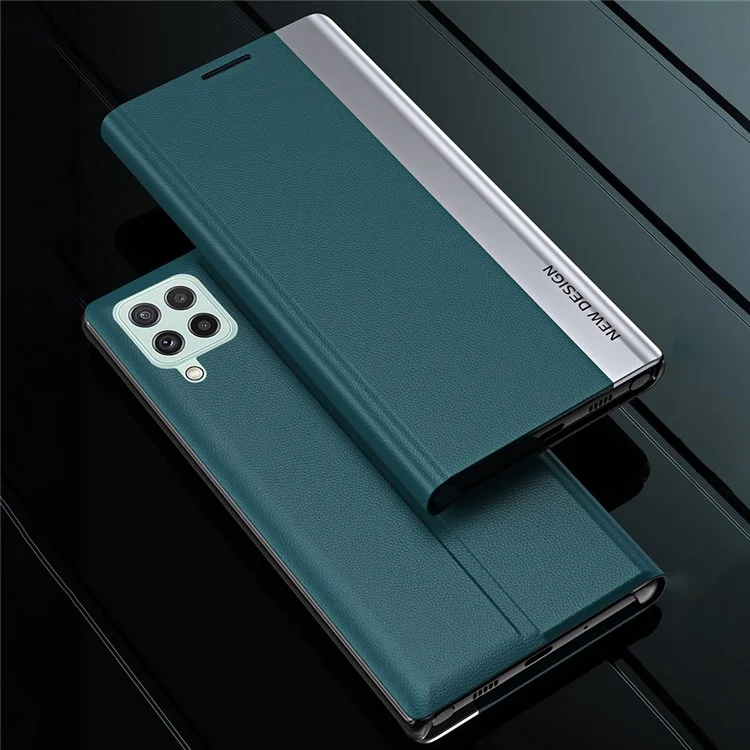 For Samsung Galaxy M33 5G (Global Version) Electroplating PU Leather Stand Case Auto Absorption All-round Protection Phone Cover - Green