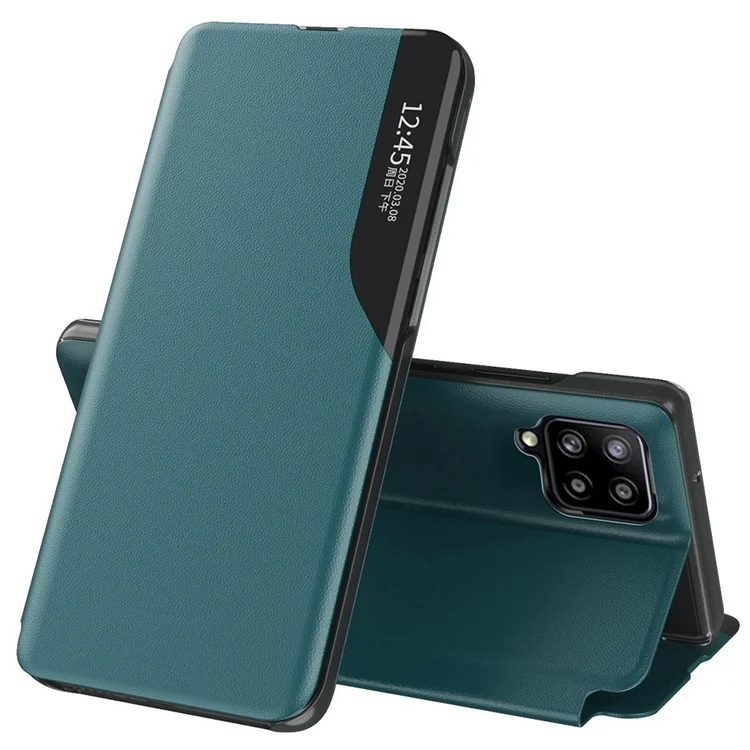 For Samsung Galaxy M33 5G (Global Version) PU Leather Book Style Stand Cover Full Body Protection View Window Phone Case - Green