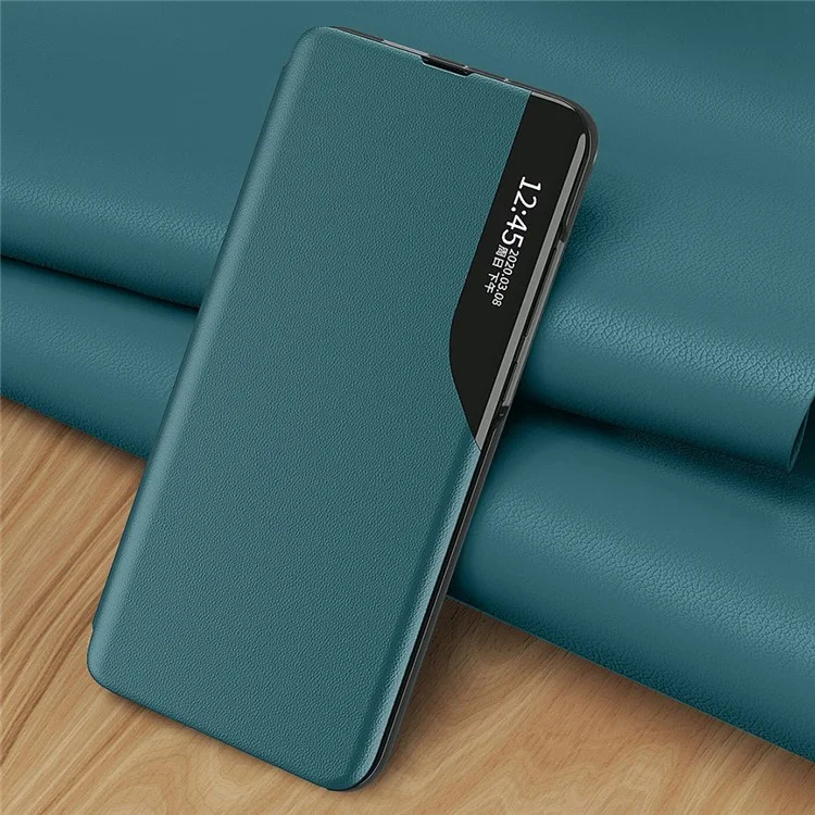 For Samsung Galaxy M33 5G (Global Version) PU Leather Book Style Stand Cover Full Body Protection View Window Phone Case - Green