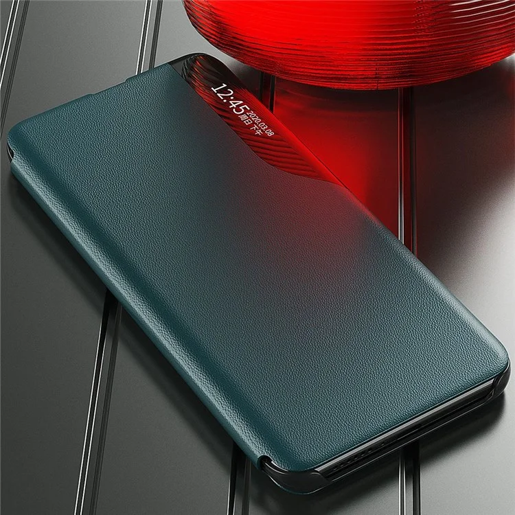 For Samsung Galaxy M33 5G (Global Version) PU Leather Book Style Stand Cover Full Body Protection View Window Phone Case - Green