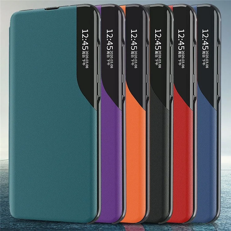 For Samsung Galaxy M33 5G (Global Version) PU Leather Book Style Stand Cover Full Body Protection View Window Phone Case - Green