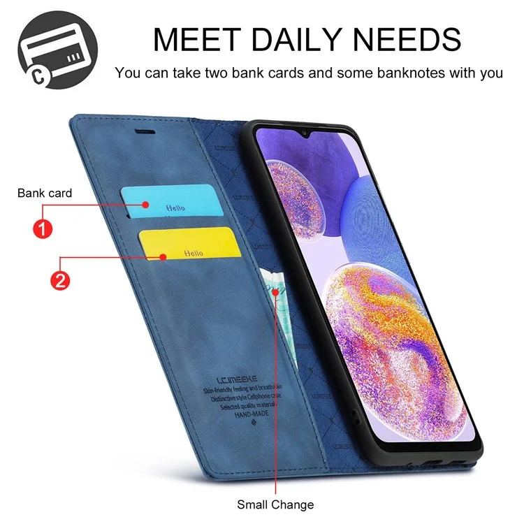 LC.IMEEKE для Samsung Galaxy A23 4G / 5G (глобальная версия) / M23 5G / F23 5G Кожаный чехол-бумажник с магнитной застежкой и подставкой - синий