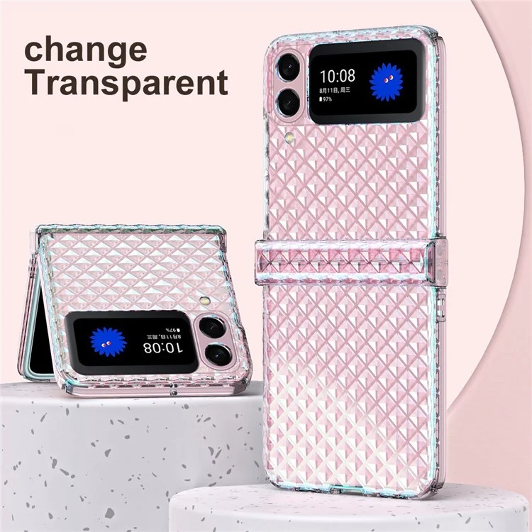 Para Samsung Galaxy Z Flip3 5G Laser Effect Transparent Hinge Design Hard PC Back Cover Folding Phone Case - Transparente