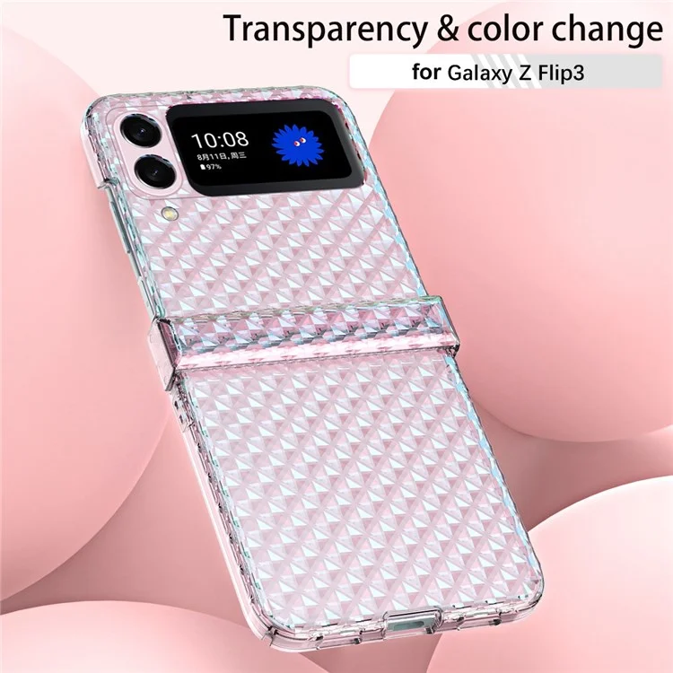 Para Samsung Galaxy Z Flip3 5G Laser Effect Transparent Hinge Design Hard PC Back Cover Folding Phone Case - Transparente