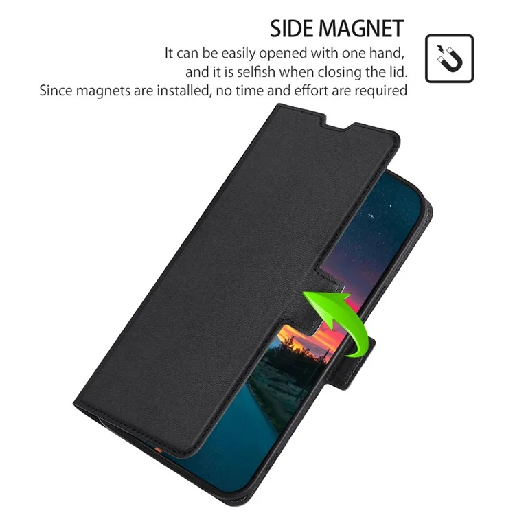 Pour Samsung Galaxy A13 4G Prévention de la Chute Côte Magnétique Classe de Téléphone Ultra Mince Étui en Cuir PU en Cuir Avec Support de Carte - le Noir