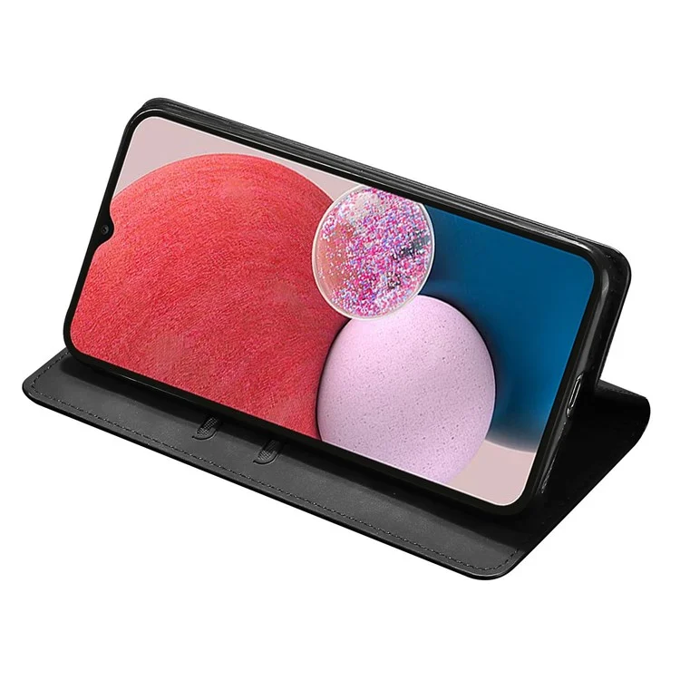 Pour Samsung Galaxy A13 4G Skin-touch Feeling Leather Flip Folio Case Card Slots Holder Stand Strong Magnetic Suction Phone Cover - Noir