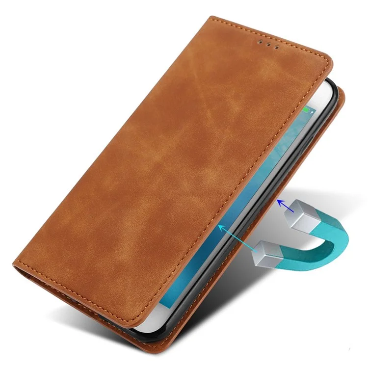 Pour Samsung Galaxy A13 4G Skin-touch Feeling Leather Flip Folio Case Card Slots Holder Stand Strong Magnetic Suction Phone Cover - Noir