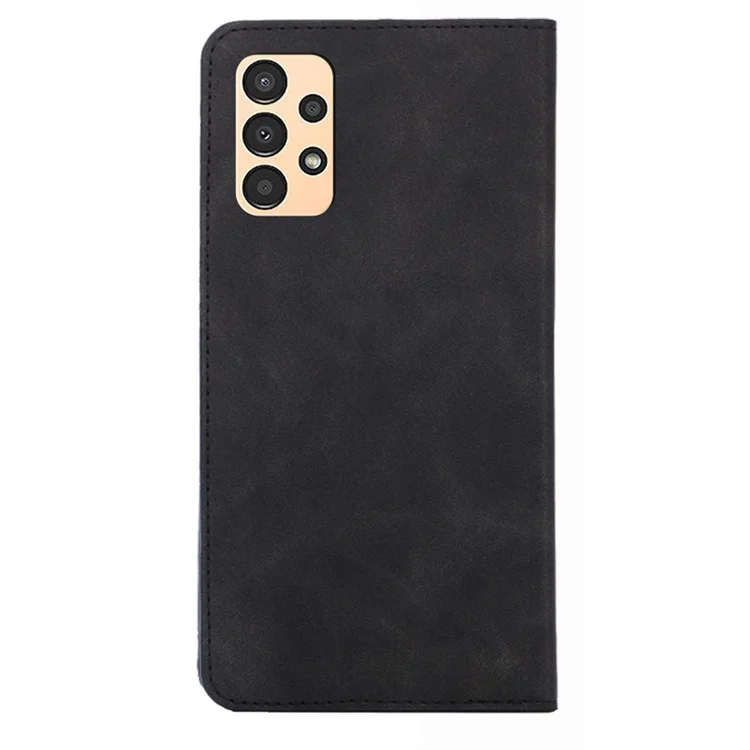 Pour Samsung Galaxy A13 4G Skin-touch Feeling Leather Flip Folio Case Card Slots Holder Stand Strong Magnetic Suction Phone Cover - Noir