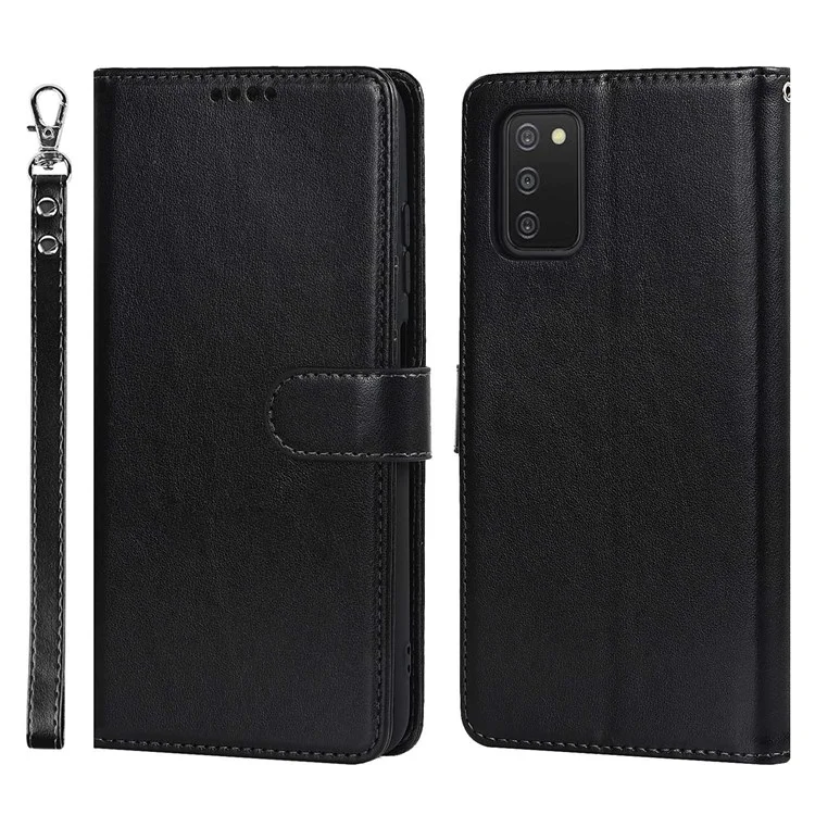 Para Samsung Galaxy A03S (166.5 X 75.98 X 9.14 Mm) R61 Textura Billetera De Costura Talada Folio Case De Cuero PU Caja De Muñeca Magnética Soportes Teléfono - Negro