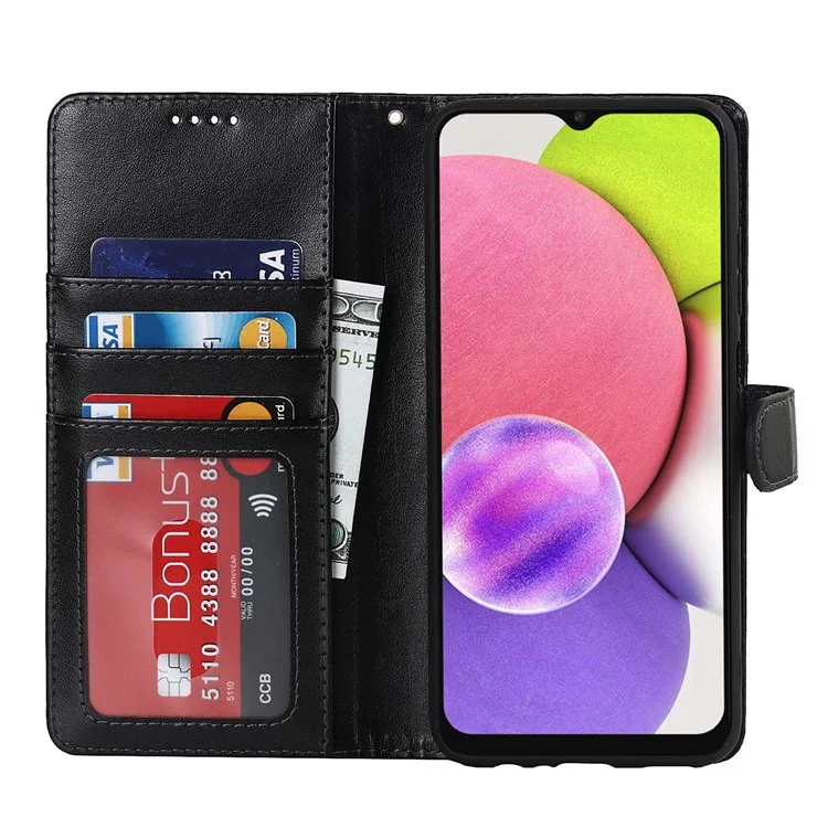 Para Samsung Galaxy A03S (166.5 X 75.98 X 9.14 Mm) R61 Textura Billetera De Costura Talada Folio Case De Cuero PU Caja De Muñeca Magnética Soportes Teléfono - Negro