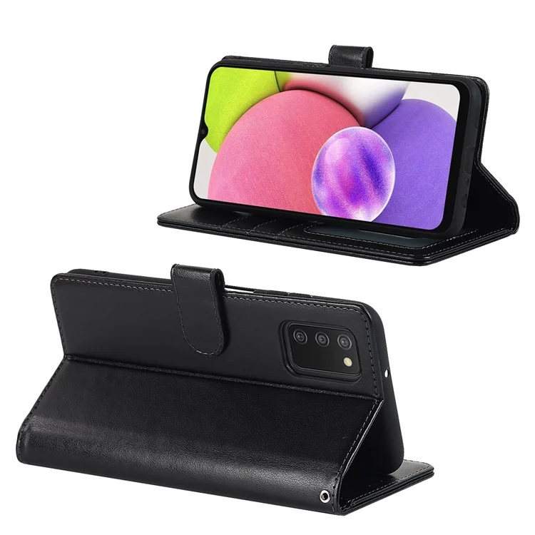 Para Samsung Galaxy A03S (166.5 X 75.98 X 9.14 Mm) R61 Textura Billetera De Costura Talada Folio Case De Cuero PU Caja De Muñeca Magnética Soportes Teléfono - Negro
