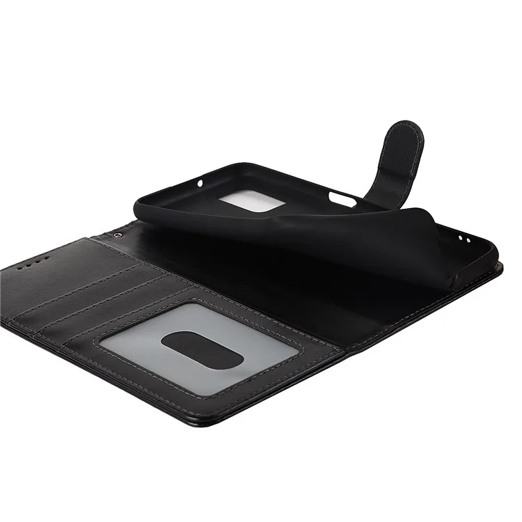 Para Samsung Galaxy A03S (166.5 X 75.98 X 9.14 Mm) R61 Textura Billetera De Costura Talada Folio Case De Cuero PU Caja De Muñeca Magnética Soportes Teléfono - Negro