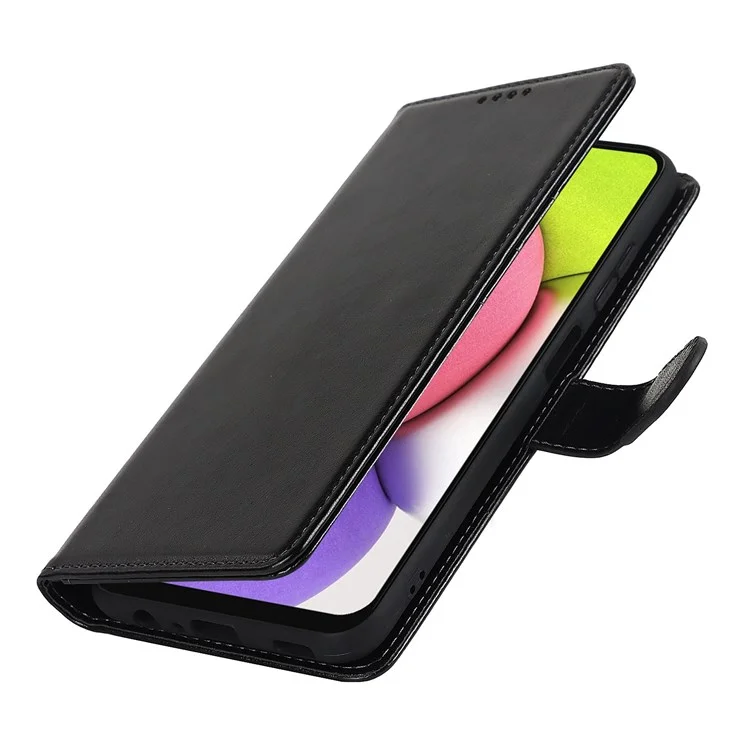 Para Samsung Galaxy A03S (166.5 X 75.98 X 9.14 Mm) R61 Textura Billetera De Costura Talada Folio Case De Cuero PU Caja De Muñeca Magnética Soportes Teléfono - Negro