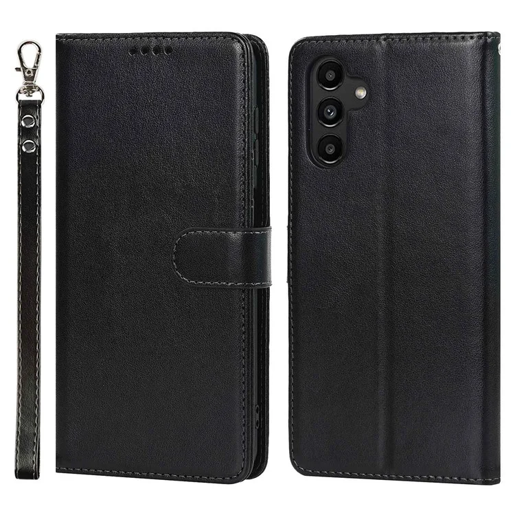 For Samsung Galaxy A13 5G / A04s 4G (164.7 x 76.7 x 9.1 mm) PU Leather R61 Texture Felled Seam Shockproof Phone Case Stand Function Soft TPU Inner Magnetic Flip Cover - Black
