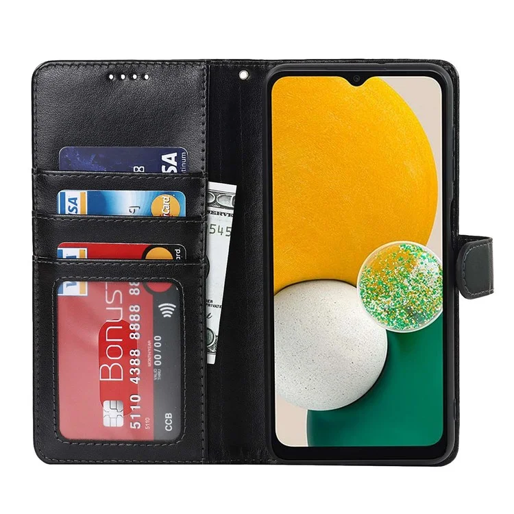 For Samsung Galaxy A13 5G / A04s 4G (164.7 x 76.7 x 9.1 mm) PU Leather R61 Texture Felled Seam Shockproof Phone Case Stand Function Soft TPU Inner Magnetic Flip Cover - Black