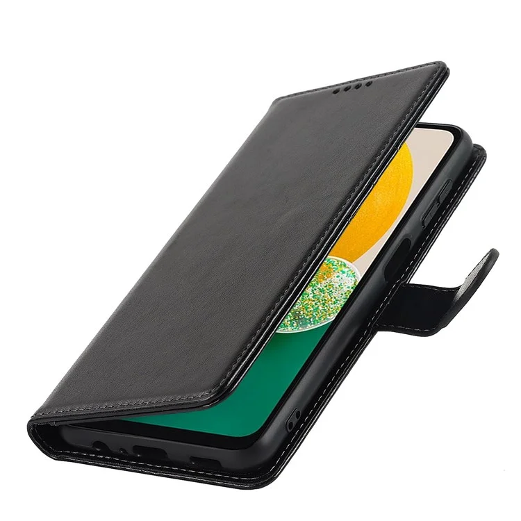 For Samsung Galaxy A13 5G / A04s 4G (164.7 x 76.7 x 9.1 mm) PU Leather R61 Texture Felled Seam Shockproof Phone Case Stand Function Soft TPU Inner Magnetic Flip Cover - Black