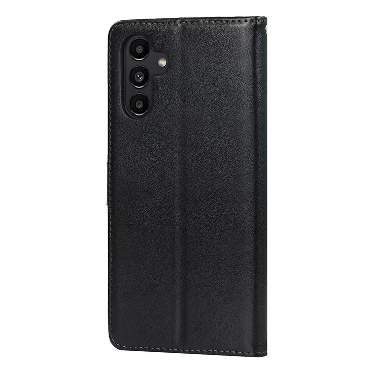 For Samsung Galaxy A13 5G / A04s 4G (164.7 x 76.7 x 9.1 mm) PU Leather R61 Texture Felled Seam Shockproof Phone Case Stand Function Soft TPU Inner Magnetic Flip Cover - Black