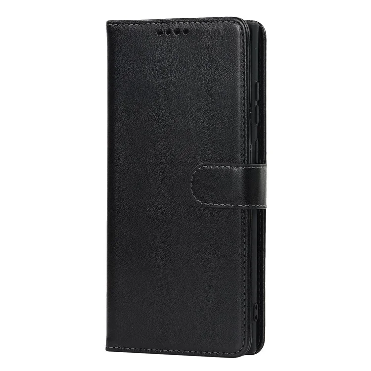 For Samsung Galaxy S22 Ultra 5G Wallet Case R61 Texture Felled Seam PU Leather Anti-Fall Stand Magnetic Phone Cover with Wrist Strap - Black