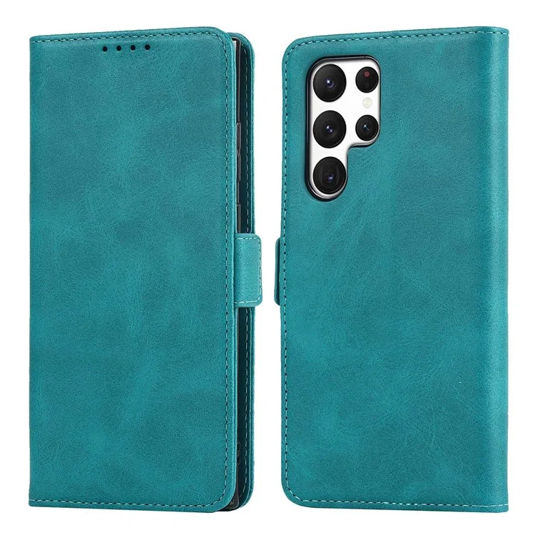 Pour Samsung Galaxy S22 Ultra 5G PU Cuir Flip Portefeuille Bobine de Bracele - Bleu Ciel