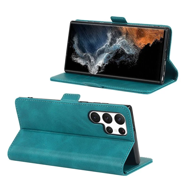 Pour Samsung Galaxy S22 Ultra 5G PU Cuir Flip Portefeuille Bobine de Bracele - Bleu Ciel