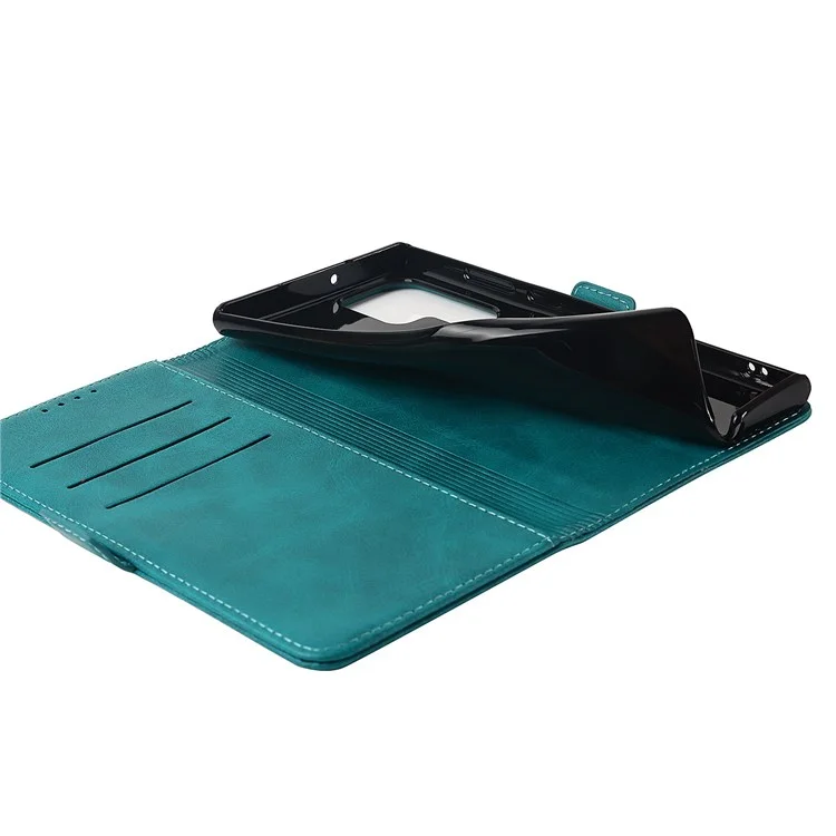 Pour Samsung Galaxy S22 Ultra 5G PU Cuir Flip Portefeuille Bobine de Bracele - Bleu Ciel