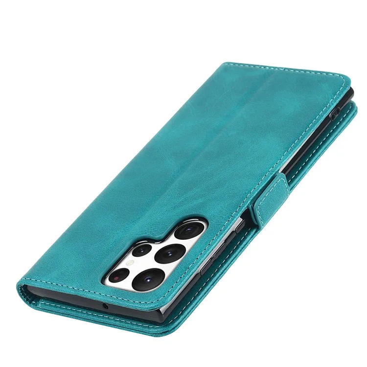 Pour Samsung Galaxy S22 Ultra 5G PU Cuir Flip Portefeuille Bobine de Bracele - Bleu Ciel
