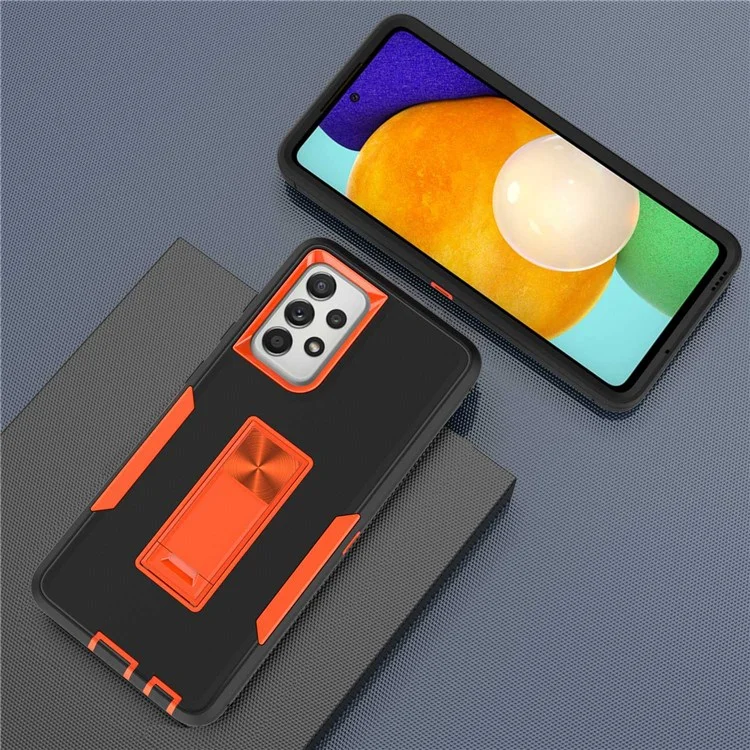 For Samsung Galaxy A52 4G/5G/A52s 5G Kickstand Hard PC + Soft TPU Phone Case with Car Mount Metal Sheet - Black/Orange