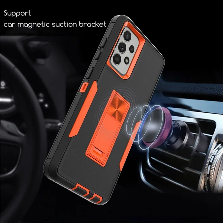 For Samsung Galaxy A52 4G/5G/A52s 5G Kickstand Hard PC + Soft TPU Phone Case with Car Mount Metal Sheet - Black/Orange