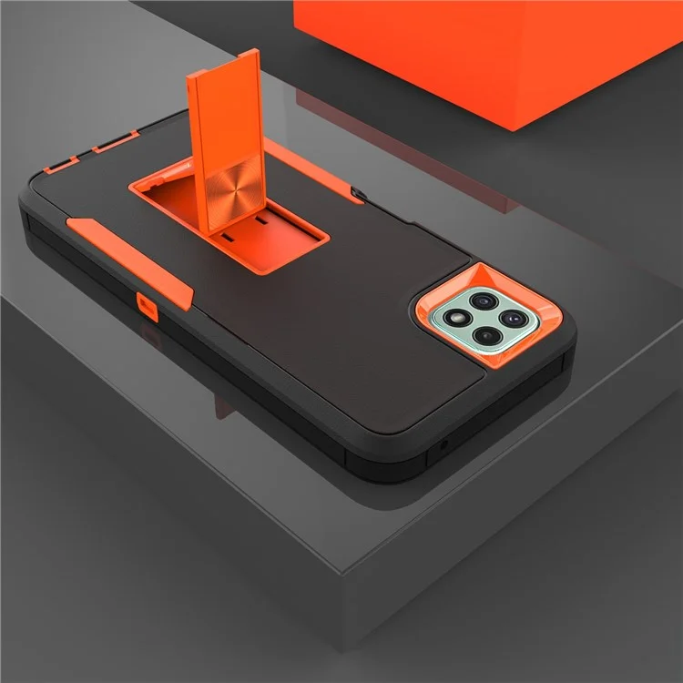 Per Samsung Galaxy A22 5G (versione Ue) Case Del Telefono Kickstand PC Hard PC + Copertura Anti-drop TPU Soft TPU Con Foglio di Metallo a Montaggio Per Auto - Nero/arancione