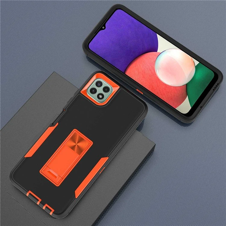 Per Samsung Galaxy A22 5G (versione Ue) Case Del Telefono Kickstand PC Hard PC + Copertura Anti-drop TPU Soft TPU Con Foglio di Metallo a Montaggio Per Auto - Nero/arancione