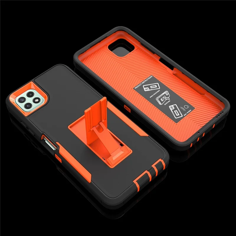 For Samsung Galaxy A22 5G (EU Version) Kickstand Phone Case Hard PC + Soft TPU Anti-drop Cover with Car Mount Metal Sheet - Black/Wine Red