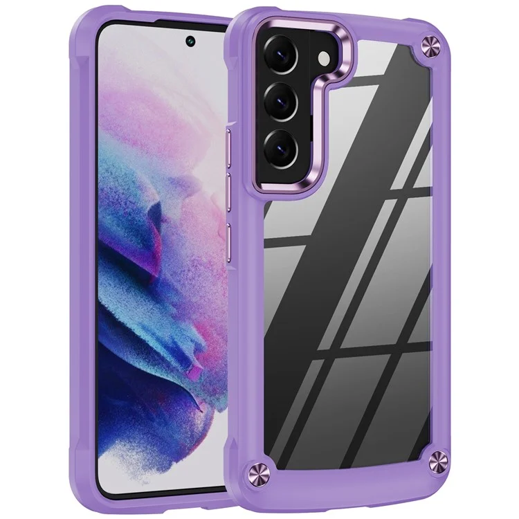 Corner Cushions Phone Case for Samsung Galaxy S22 5G, All-inclusive Protection PC+TPU Hybrid Phone Shell Case - Purple/Purple
