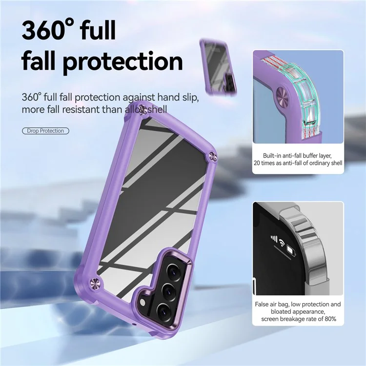 Corner Cushions Phone Case for Samsung Galaxy S22 5G, All-inclusive Protection PC+TPU Hybrid Phone Shell Case - Purple/Purple