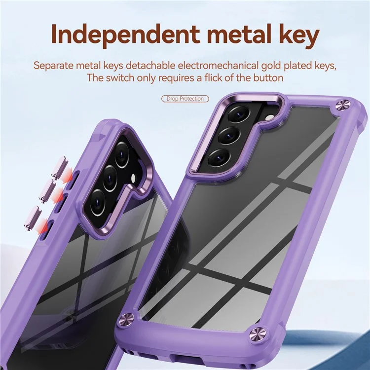 Corner Cushions Phone Case for Samsung Galaxy S22 5G, All-inclusive Protection PC+TPU Hybrid Phone Shell Case - Purple/Purple