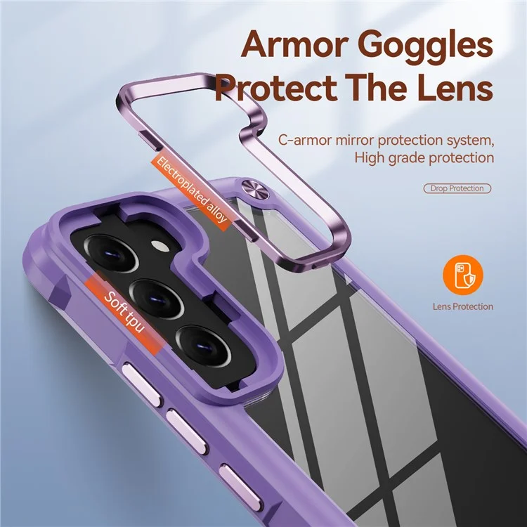 Corner Cushions Phone Case for Samsung Galaxy S22 5G, All-inclusive Protection PC+TPU Hybrid Phone Shell Case - Purple/Purple